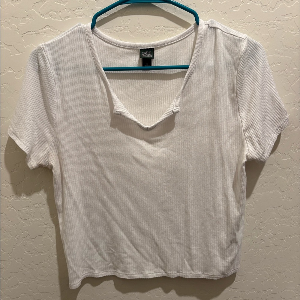 Wild Fable White Ribbed Women's Top Size XL